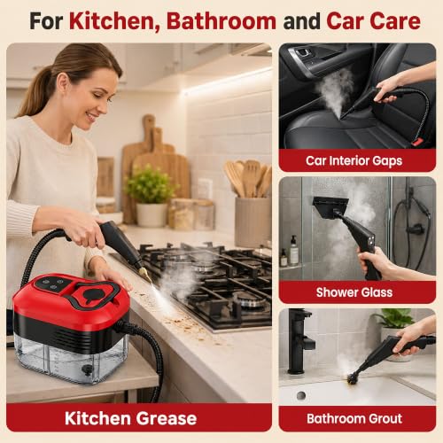 Handheld Steam Cleaner for Home & Car Detailing - Fast Heat, 1500W, 1200ml Tank
