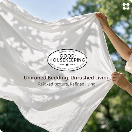 Bedsure Oversized King 100% Washed Cotton Duvet Cover Set - Natural White, 120x98 inches