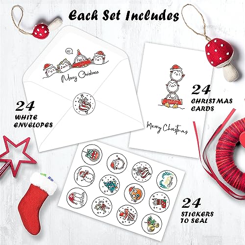 Christmas Cards - Pack of 24, 6 Assorted Designs Merry Christmas Cards with Envelopes - Bulk Boxes card - Perfect to Send Warm Holiday Wishes to Friends and Family - 4" x 6"