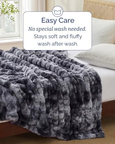 Queen Size Faux Fur Throw Blanket - Marble Black Bubble Pattern 90x90