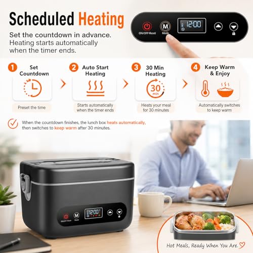 Dark Gray 1.2L Self-Heating Lunch Box for Adults - Portable Food Warmer