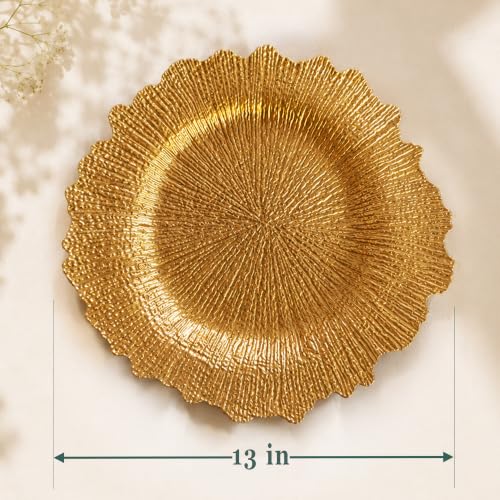 Gold Charger Plates Bulk 50 Pcs 13 Inch Heavy-Duty Plastic Dinner Chargers - Reusable & Durable