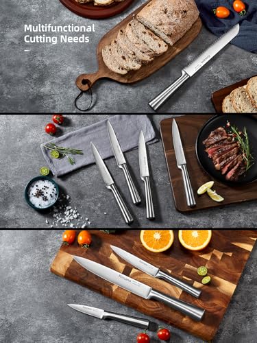 14-Piece High Carbon Stainless Steel Kitchen Knife Set with Acrylic Stand - Sharp Chef, Bread, Carving, Utility, Steak Knives, Sharpener & Scissors - Ergonomic Design