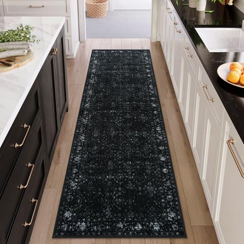 Hedlive Black Washable Hallway Runner Rug 2'6 x 8' Non Slip Indoor Floor Carpet