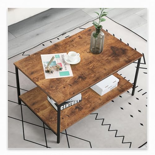 Small Brown Rectangle Coffee Table with Storage Shelf - 31.5in