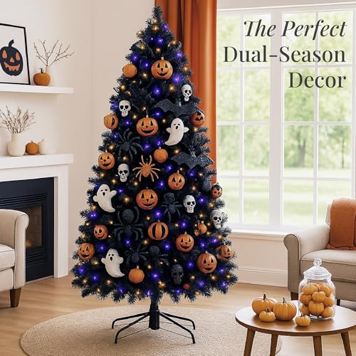 7.5ft Black Artificial Christmas Tree - Full Tapered Holiday Decor, PVC Tips, Foldable Base