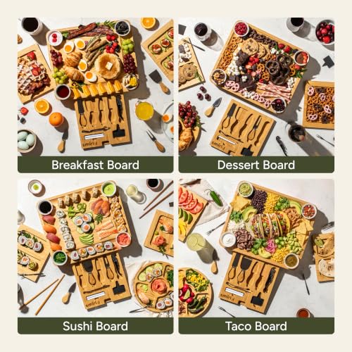 Large Bamboo Charcuterie Board Set with Accessories – 15.7 x 13.3 inches