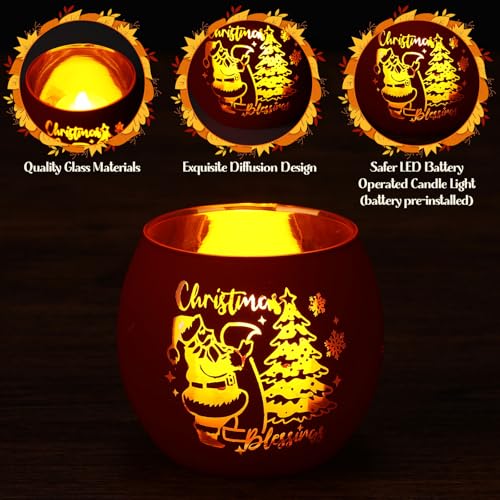 VIHOSE 6-Pack Christmas Votive Candle Holders with Flameless LED Candles - Festive Decor