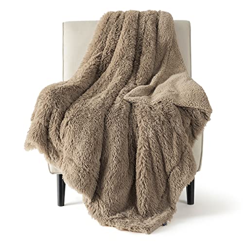 Bedsure Twin Brown Faux Fur Sherpa Throw Blanket 60x80 Inches, Fluffy Couch Blanket