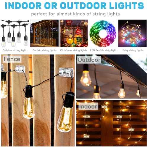 Hooks for Outdoor String Lights 27Pcs,No Drill Clear Cable Clips For Christmas Led Strips,?Heavy Duty Sticky Cord Holder Buckle With Waterproof Adhesive For Patio,Porch,Deck,Garden,Backyard