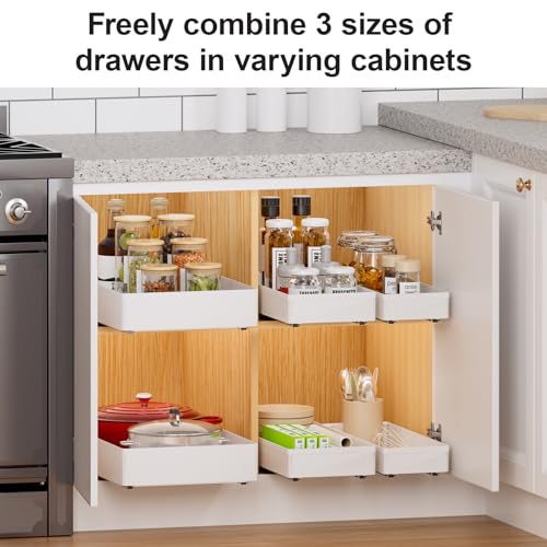 Delamu White 3-Piece Pull Out Cabinet Organizer Set - 15.7" Deep Kitchen & Bathroom Storage