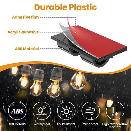 VEXON Outdoor String Light Hooks Kit 35Pcs Heavy Duty Clips with Waterproof Adhesive Black-35Pcs