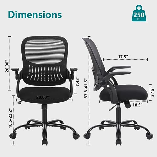 Sweetcrispy Black Mesh Executive Office Chair with Flip-Up Arms & Lumbar Support
