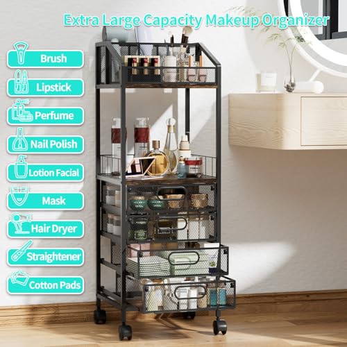 HapiRm Makeup Organizer Storage Cart - Floor Skincare Make Up with 4