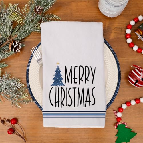 Blue Christmas Kitchen Towels Set of 2 - 18x26 Inch Holiday Dish Towels