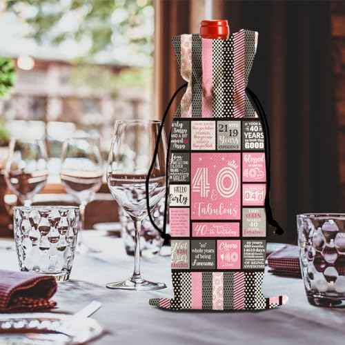 2025 - Funny 40th Birthday Gifts Women Men Wine Bag, Happy Anniversary 40th Birthday Party Decorations Man Woman Wine Bags, 40 Year Old Birthday Gifts for Women Born in 1985 Wine Bottle Bag