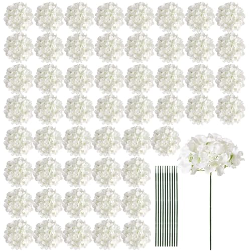Ivory Hydrangea Artificial Flowers Bulk - 64 Pcs Silk Blooms for DIY Decor