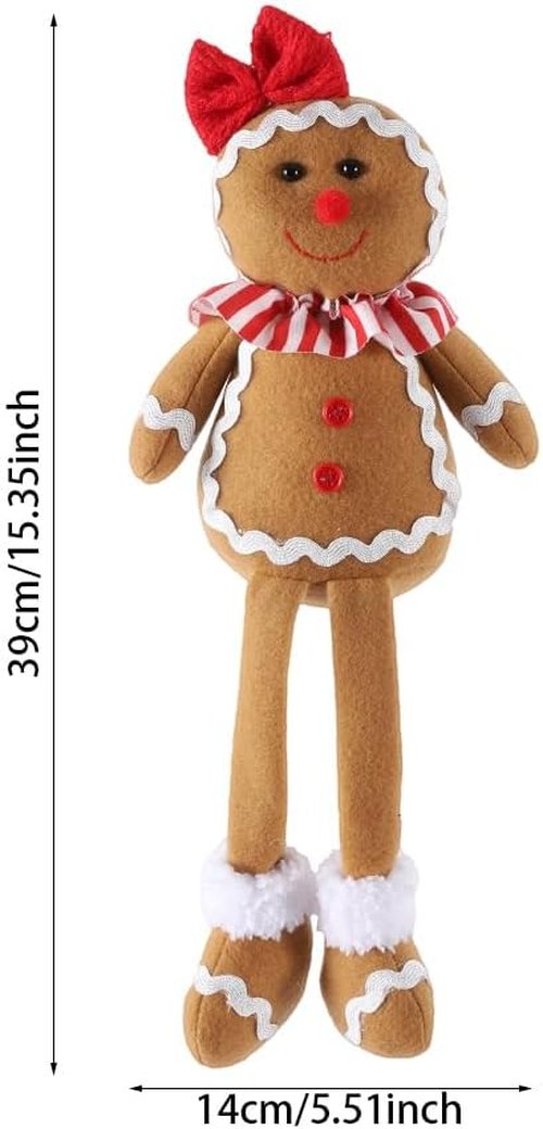 BALONAR Christmas Plush Gingerbread Man Doll - 15-Inch Soft Holiday Decoration for Home & Tree