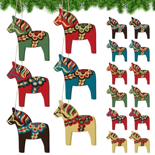 Vercraft 12 Pcs Dala Horse Swedish Christmas Ornament Scandinavian,