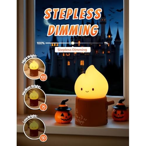 Halloween Candles Light for Kids, Electronic LED Flameless Candle, Cute Emotional Support Flame Night Lamp, Mood Candlelight for Halloween Christmas Birthday Party Decor