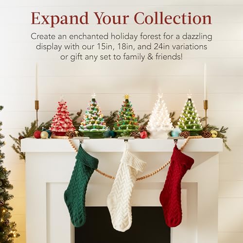 Best Choice 15in Ceramic Christmas Tree – Frosted w/ Multicolor Lights & Star Toppers, Pre-lit