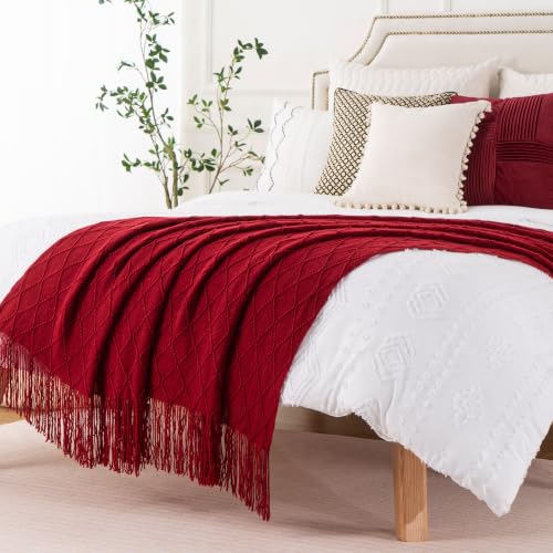 Battilo Red 50x60 in. Fringe Throw Blanket for Couch & Sofa – Boho Christmas Decor