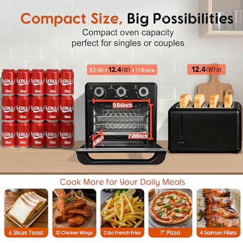 Black 10QT Air Fryer Toaster Oven Combo - 3-Layer Cooking, 5-in-1 Functions, Compact Countertop Design