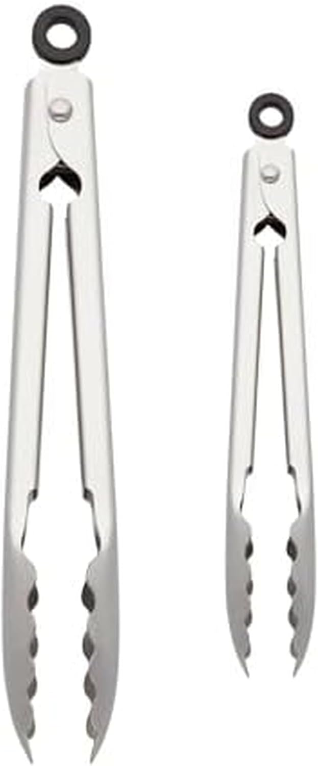 KitchenAid Stainless Steel Tongs Set - Durable Scalloped Edges | Easy Lock, Dishwasher Safe, 7" & 9" Silver