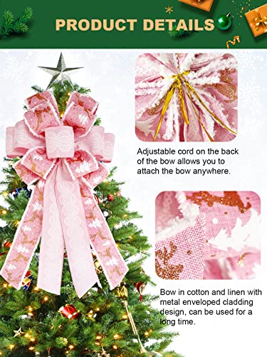 SONGTIY Large Pink Christmas Tree Topper Bow - Handmade Holiday Decoration