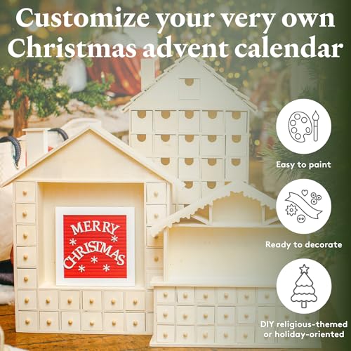 Woodpeckers 2024 Wooden Advent Calendar Shadow Box, 13x13 Inch, Empty Craft Christmas Decor