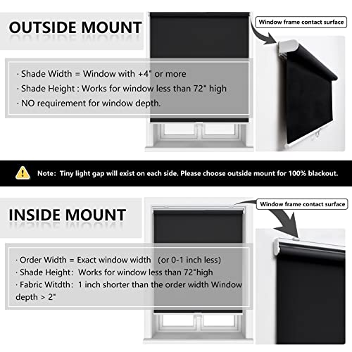 AOSKY Blackout Cordless Roller Shade for Indoor Windows - 46W x 72H, Black