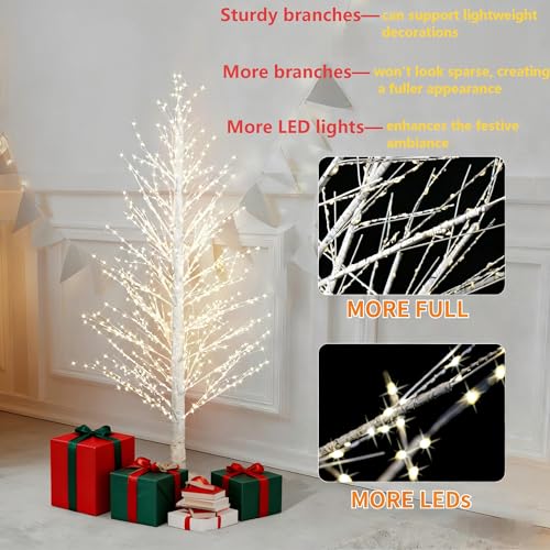 6FT White LED Birch Tree with 1300 Lights, Xmas & Indoor Outdoor Decor