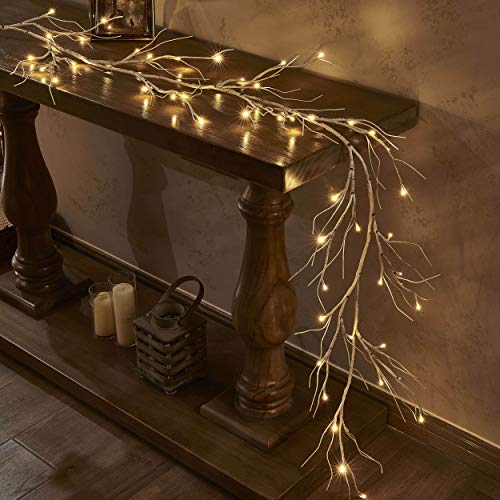 Lighted Birch Garland 6ft with 48 LED Battery-Operated Lights, Timer