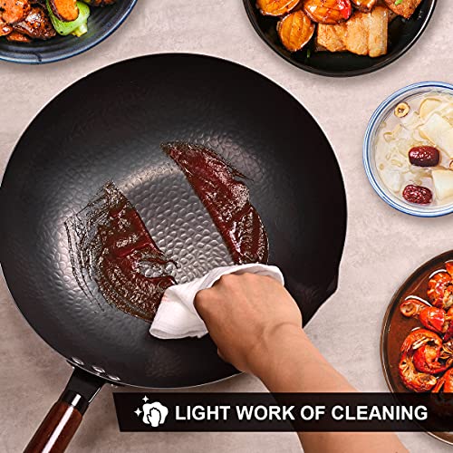 12.8-Inch Carbon Steel Wok with Lid and Accessories Set - Non-Stick Honeycomb Design