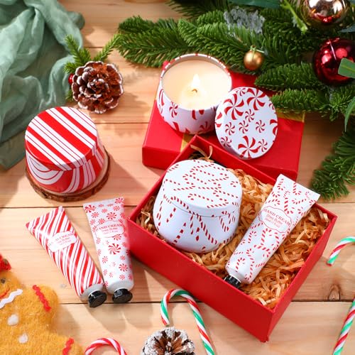 Dansib 24-Piece Christmas Candy Cane Scented Gift Set with Candles & Hand Cream - Holiday Bulk Pack