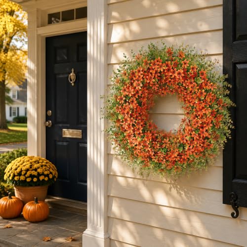 32" Large Artificial Eucalyptus Silk Flower Wreath for Outdoor(Fall