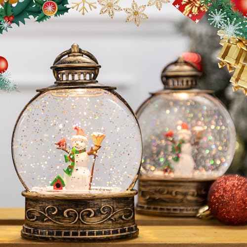 Christmas Snow Globe, Lighted Lantern, 5.6" Mini Glitter Lanterns Decorations, Water Snow Globe for Christmas, Holiday, Party Round