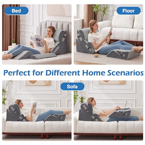 Grey Wedge Pillow Set for Post-Surgery & Comfort - 6 Pieces
