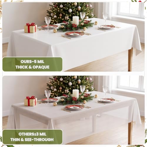Christmas Plastic Tablecloth Roll 100FT x 54IN - White Red Green with Cutter Box