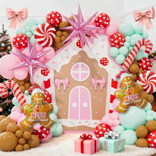 Christmas Balloon Garland Kit with Gingerbread, Candy Cane & Star Foil Balloons - Holiday Party Decor