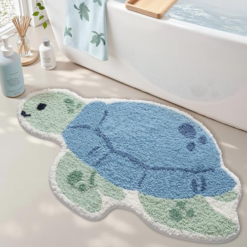 Blue Sea Turtle Animal Bathroom Rug 24x40 Inches - Non Slip & Absorbent