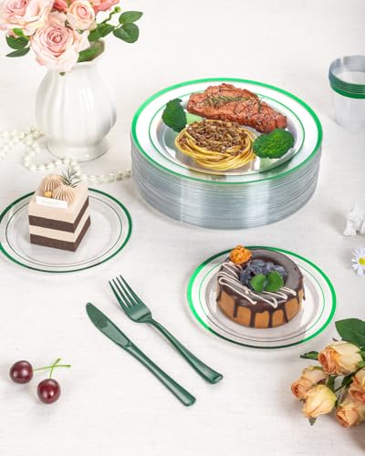 Goodluck 175-Piece Clear Green Disposable Dinnerware Set for 25 Guests - Plates, Cups, Napkins & Cutlery (Variation: Green)