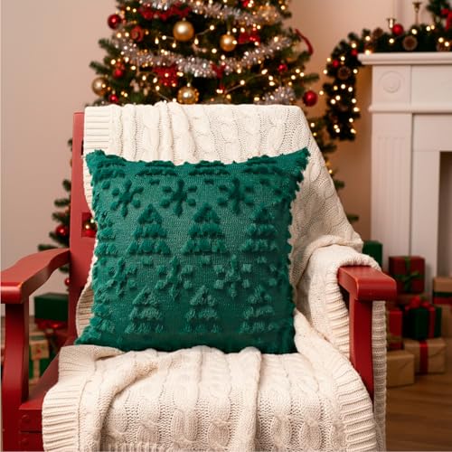 Faylapa Christmas Pillow Covers 16 x 16 inch Green Tree Set of 2
