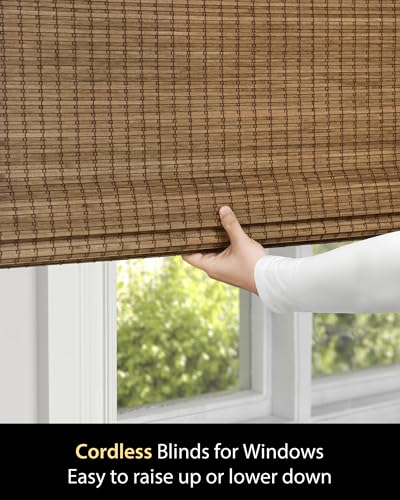 UNISHADES Room Darkening Bamboo Roman Shades with Valance - Highfield Teak, 34.5" W x 64" H (Variation: Room Darkening)