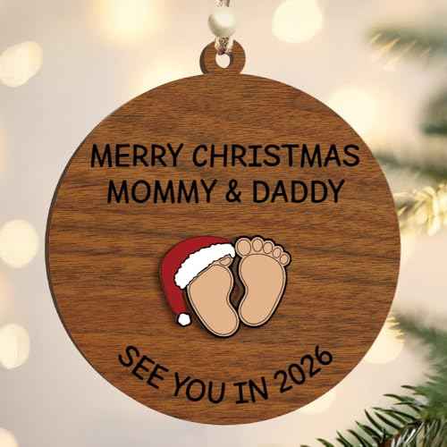 2 Layers Wooden Expecting Ornament 2025, Pregnancy Announcement Gender Reveal Ideas for New Mom to Be, Husband, Wife, Expecting Parents to Be Unique Gifts for Christmas, Thanksgiving