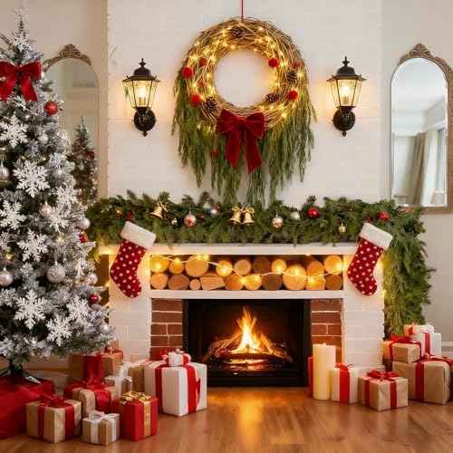 AKAUKIN 6Ft Real Touch Norfolk Pine Garland - 2 Pack Christmas Decor