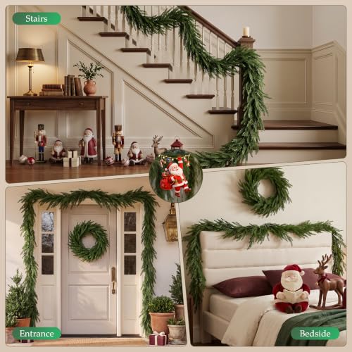 9FT Norfolk Pine Christmas Garland - Faux Greenery for Mantle & Holiday Decor - Green
