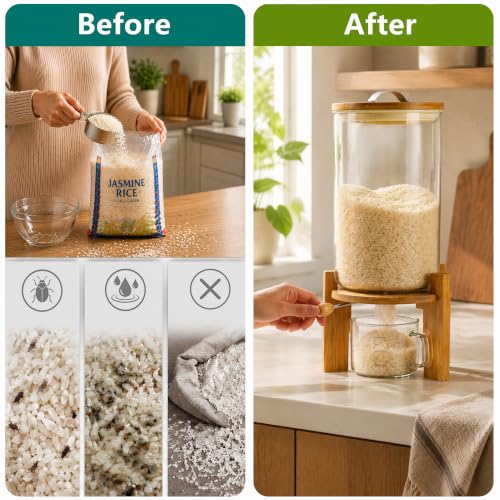 8L Glass Rice Dispenser - Airtight Storage Container with Measuring Cup