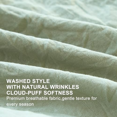 Sage Green Ruffle Comforter Set - Queen Bedding with 2 Shams - Soft & All-Season