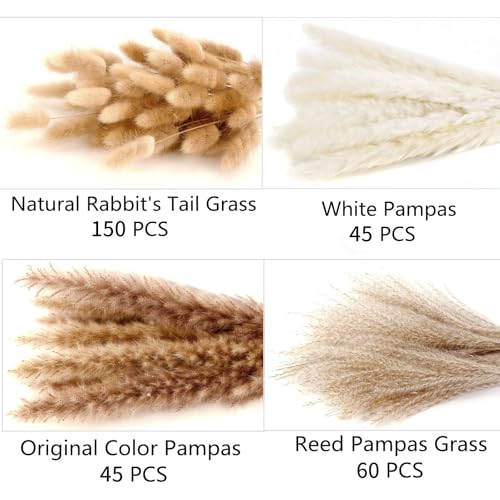 ANPROOR 300PCS Dried Flower Bouquet with Pampas Grass - Boho Wedding & Home Decor